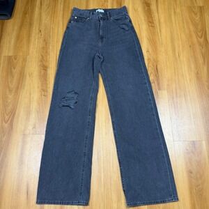 HM Women High Waisted Wide Leg Distressed Jeans Washed Black Size 4 0941362‎ 3